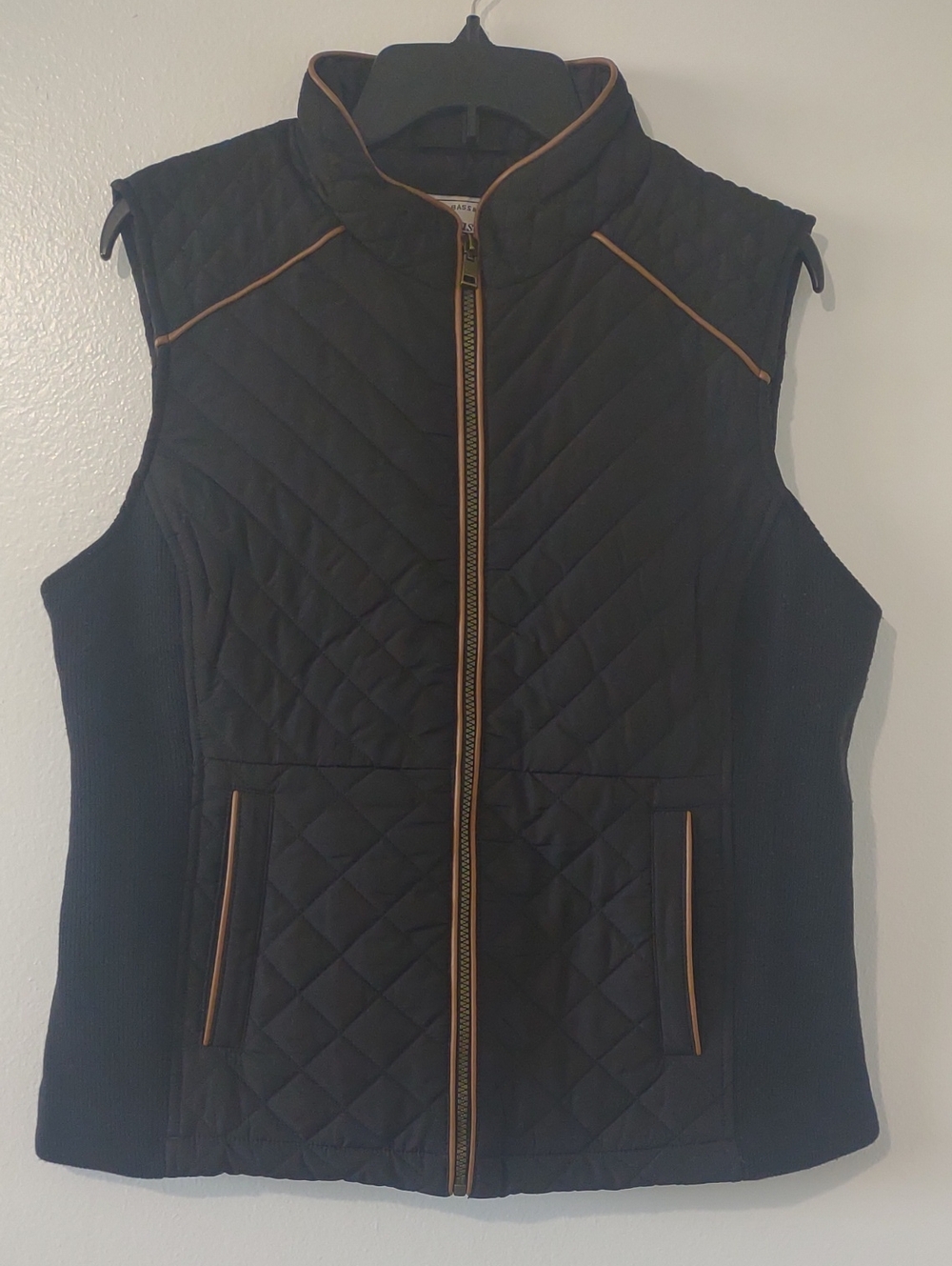 G.H. Bass & Co. Black Quilted Vest with Tan Trim